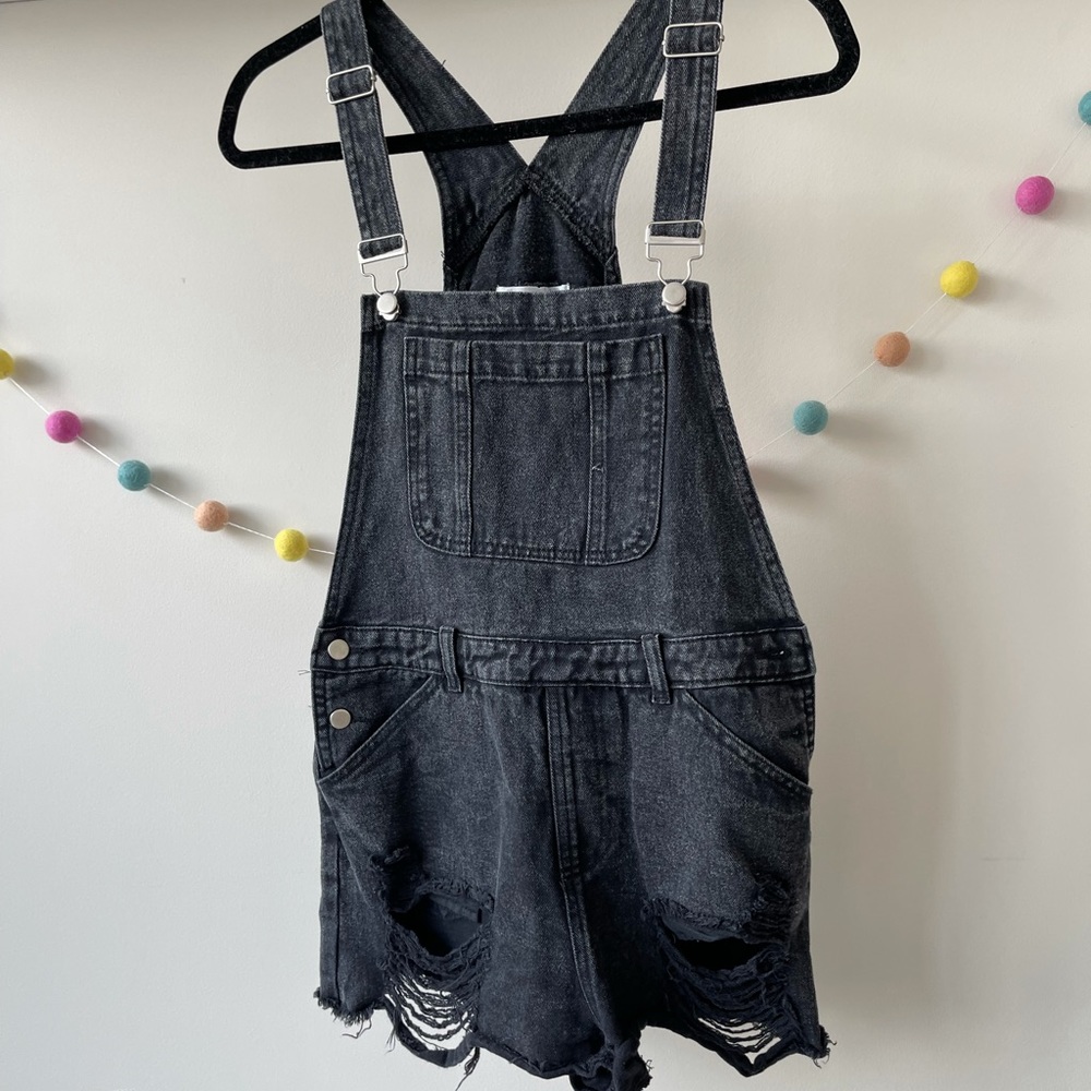 black denim overalls